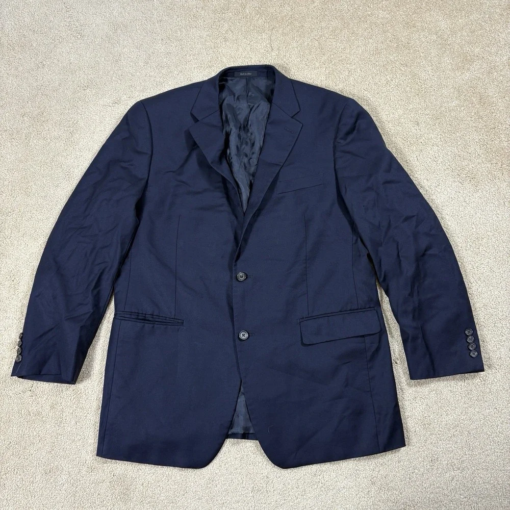 Lauren Ralph Lauren Jacket 44 Blue Polyester Two Button Navy Blazer